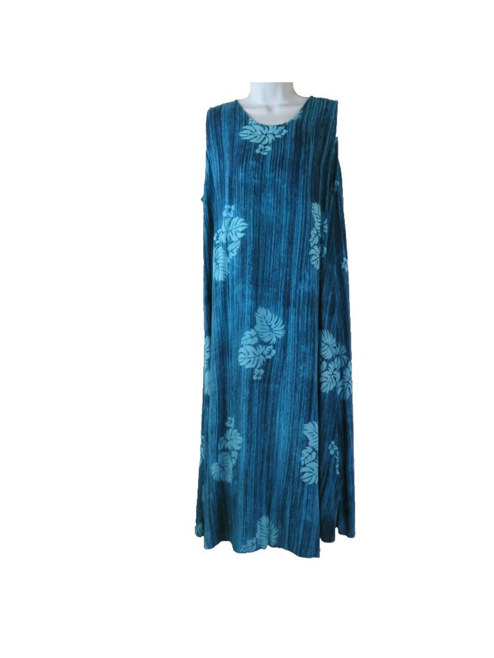 Hilo Hattie Hawaiian Dress Maxi Size L ? Blue Leaves Sheath MuuMuu